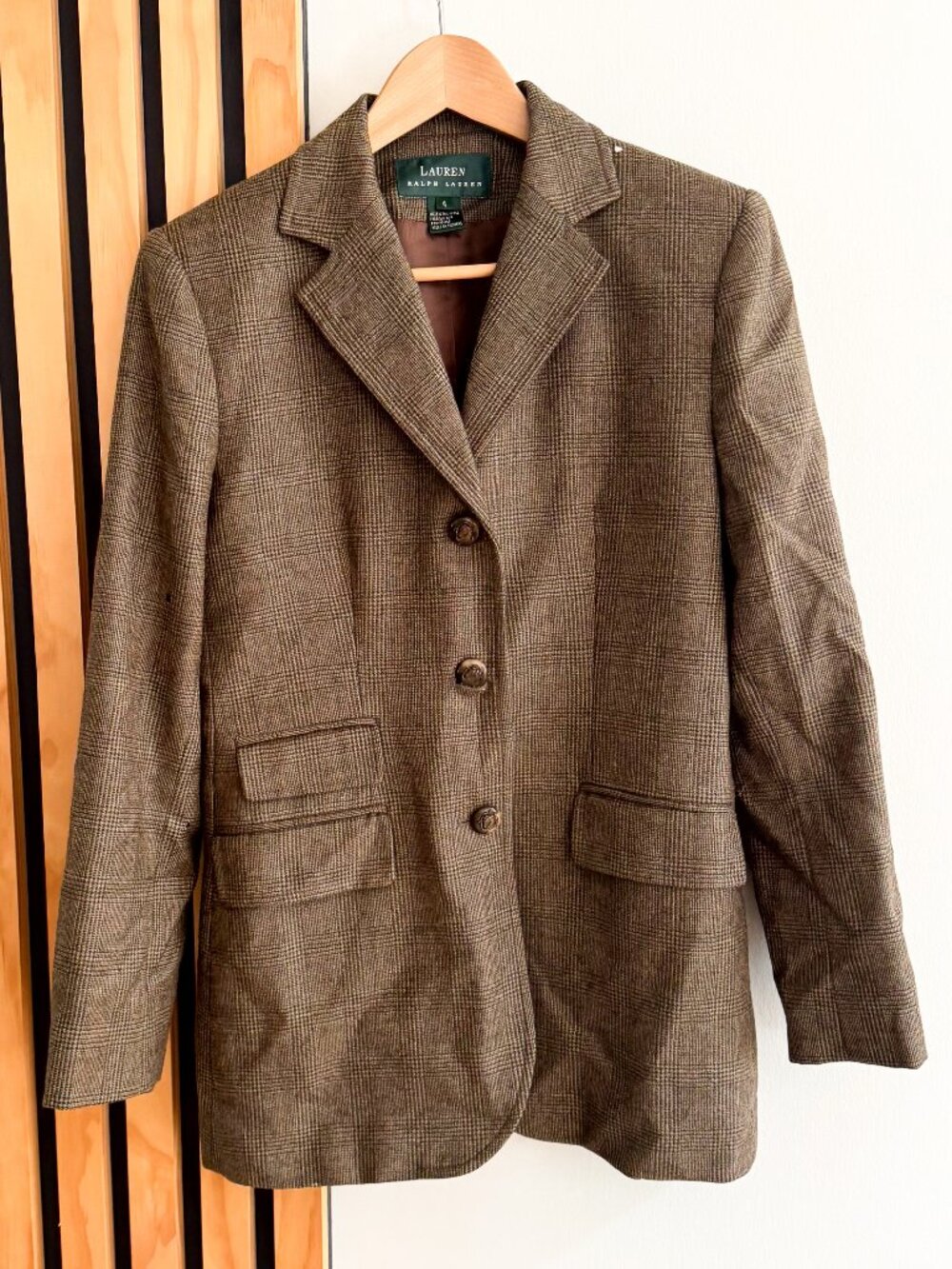 Vintage 1990s Ralph Lauren Wool Plaid Blazer Equestrian Academia Womens (4)